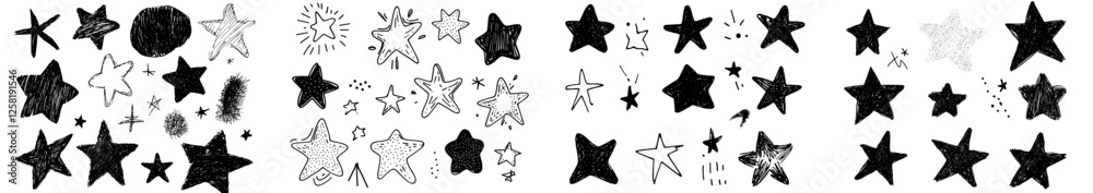 Hand-drawn cute star doodle, stars scrapbook underline text, comic illustration in sketch grunge style