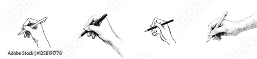 A contemporary hand-drawn doodle showing a hand poised with a ballpoint, ready to write or draw