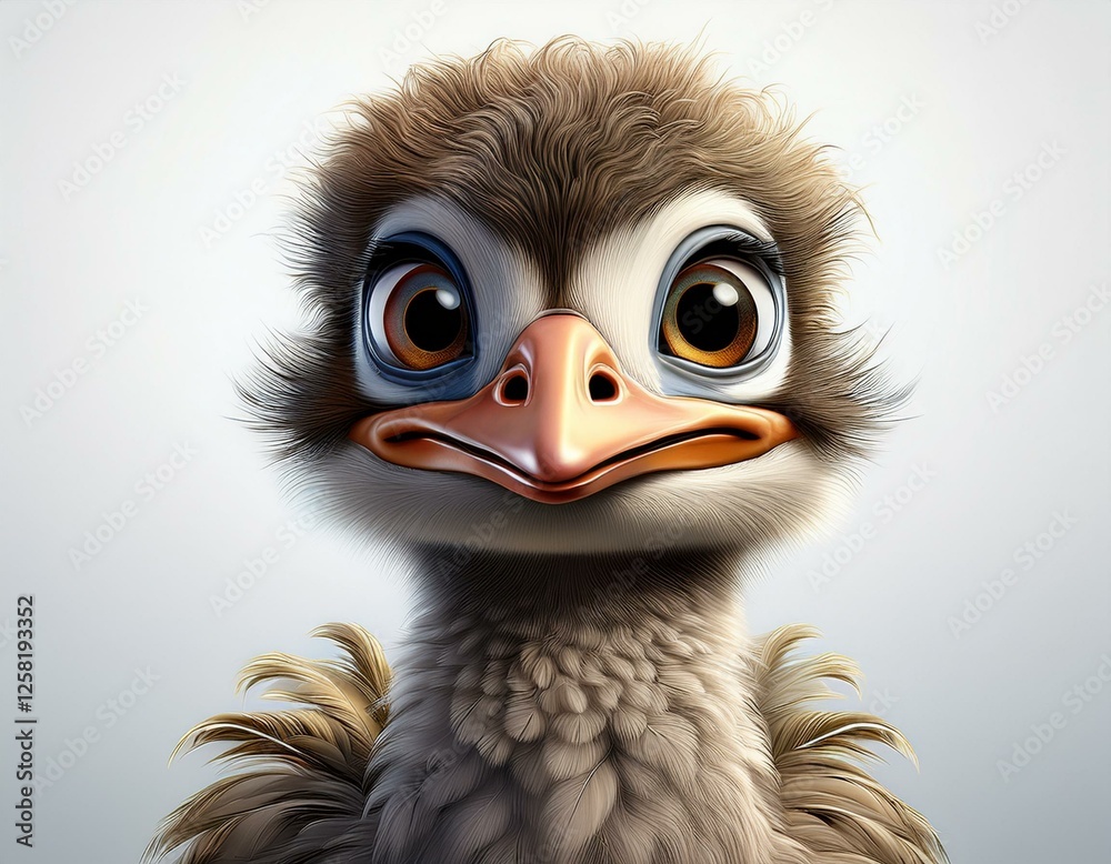 Fototapeta premium Vogel Strauß, weißer Hintergrund