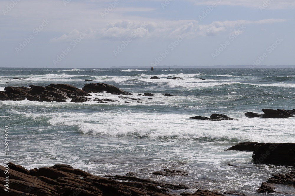 waves crashing on rocks in Quiberon, Brittany, France