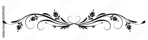 Floral ornament with leaves and abstract lines. Graceful decorative element for decor and greeting or invitation card design