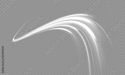 White shiny sparks of spiral wave. Curved bright speed line swirls. Shiny wavy path. Magic golden swirl with highlights. Glowing swirl bokeh effect.