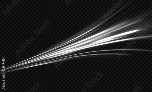 White shiny sparks of spiral wave. Curved bright speed line swirls. Shiny wavy path. Magic golden swirl with highlights. Glowing swirl bokeh effect.