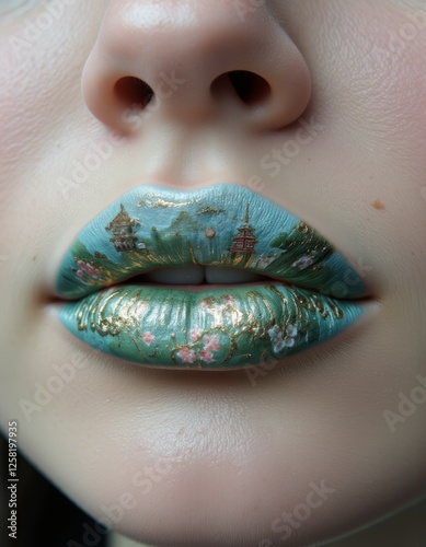 Wallpaper Mural Japanese landscape lip art. Creative makeup, beauty concept. Torontodigital.ca