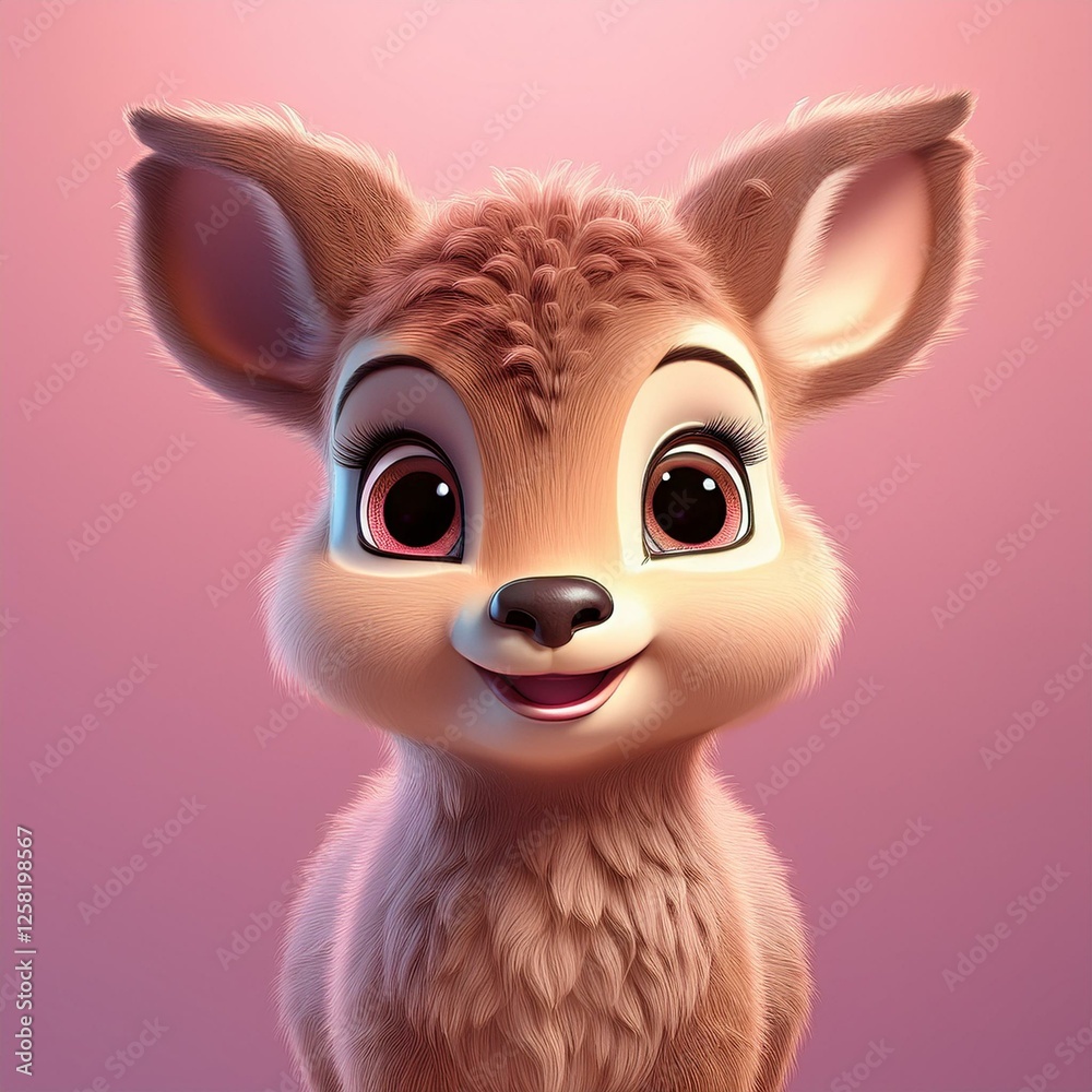 Naklejka premium Niedliches Rehkitz, rosa Hintergrund