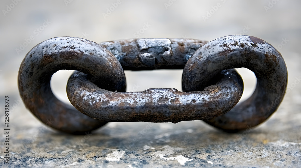 A close-up of a rusty metal chain link, showcasing its worn texture and sturdy design, set against a blurred background A close-up of a rusty metal chain link, showcasing its worn texture and sturdy design, set against a blurred background