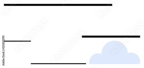 Blue cloud paired with black horizontal lines conveys simplicity, speed, and connectivity. Ideal for technology, cloud computing, minimalism, modern design, data, innovation abstract line flat