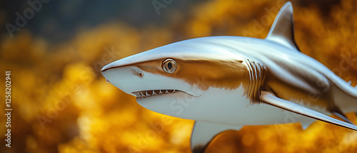 Blacktip Reef Shark Close-Up:  A blacktip reef shark's sleek, muscular form dominates the frame, its sharp teeth glinting in the sunlight. The vibrant. photo