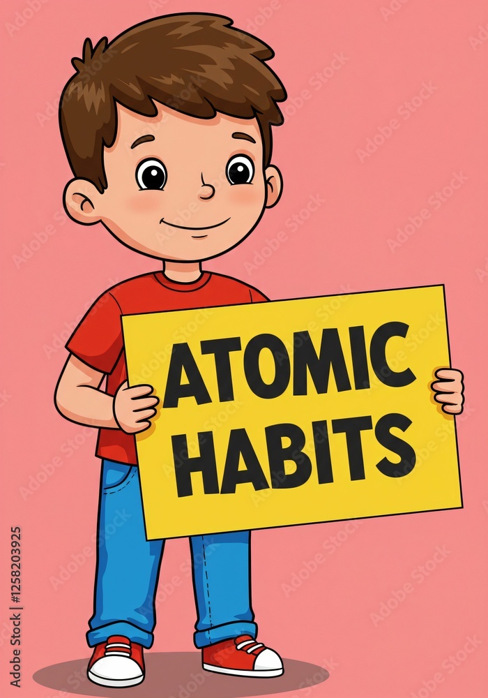 Boy holding a sign saying Atomic Habits Boy holding a sign saying Atomic Habits