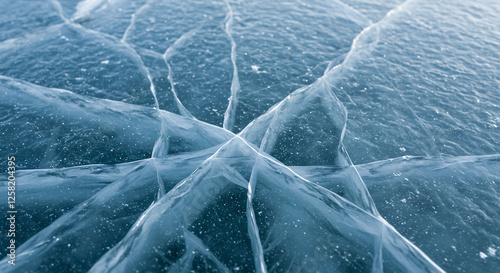 Frozen Beauty: Cracks in Baikal Ice, Sparkling Winter Wonder, Abstract Texture, Nature's Art photo