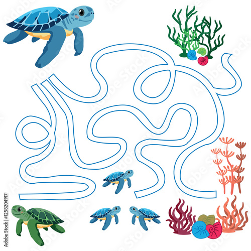 Vector maze with sea animals. Help me find my way to my friends.