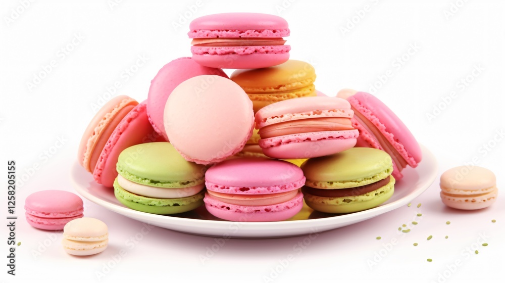Sweet Macarons Dessert Isolated on White Background Sweet Macarons Dessert Isolated on White Background