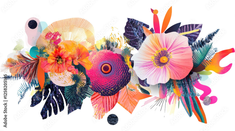 Fototapeta premium A Vibrant Collage of Flowers and Leaves