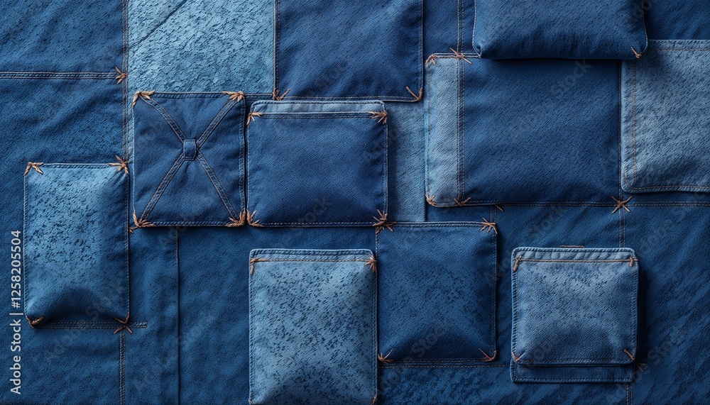 Texture of Sewn Denim Fabric Pieces Texture of Sewn Denim Fabric Pieces
