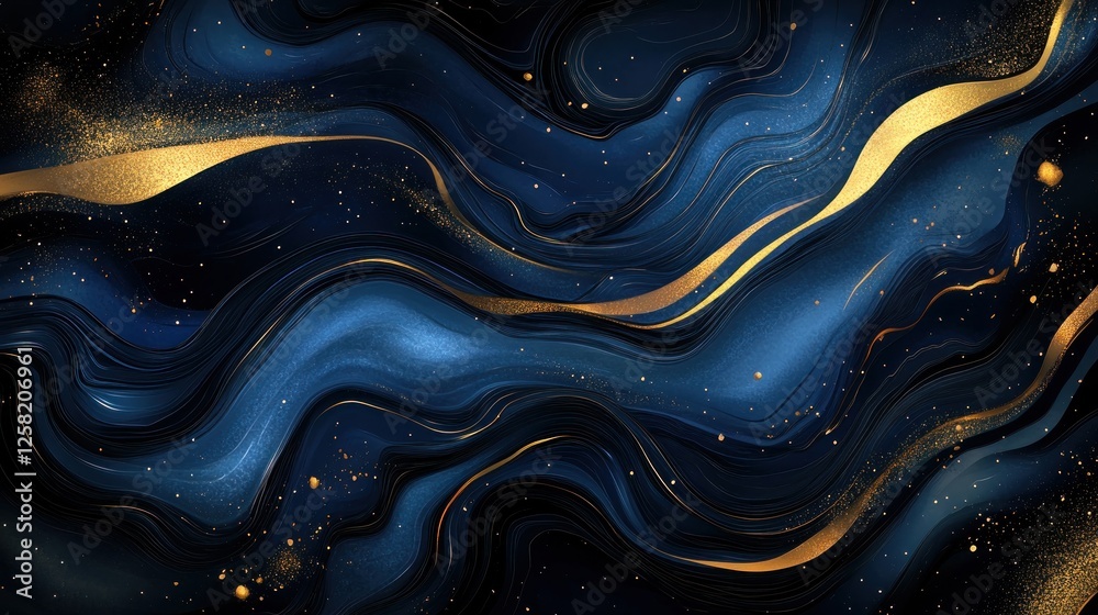 Fototapeta premium Abstract navy blue and gold marble texture with glitter. (1)