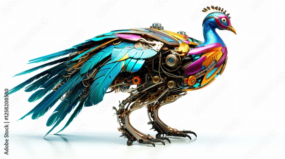Fototapeta Colorful Peacock Robot Bird Isolated