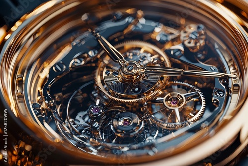 Macro shot of mechanical watch gears in fine detail.
