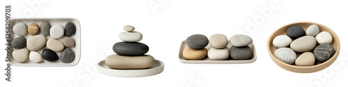 Harmonious stone cairn arrangement in a serene natural setting symbolizing balance tranquility and mindfulness  The stacked pebbles and rocks create a minimalist