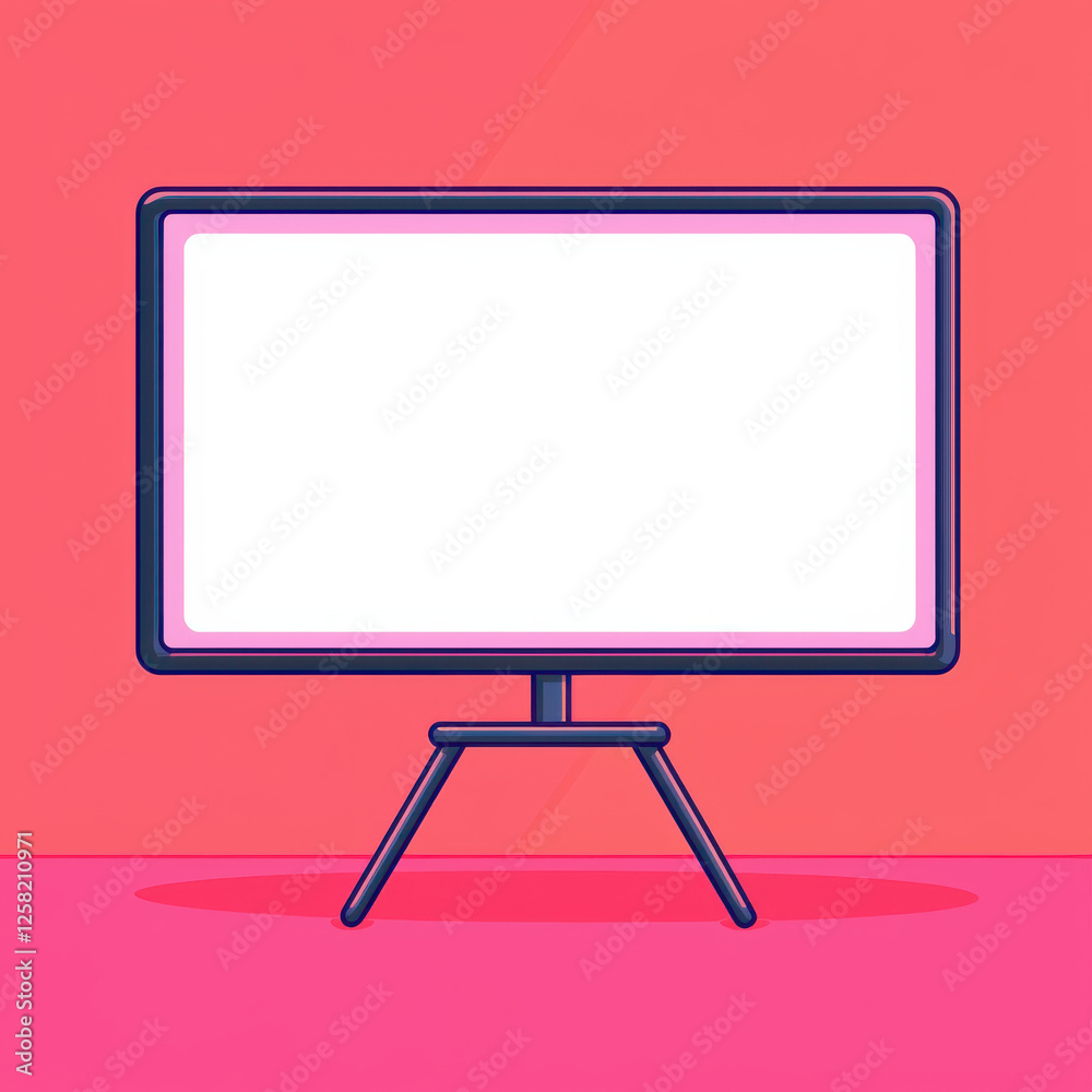 Minimalist illustration of blank whiteboard on tripod stand with vibrant pink background Minimalist illustration of blank whiteboard on tripod stand with vibrant pink background