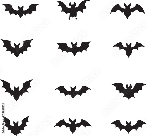 silhouette bat on transparent background, halloween bat, vector design and white background