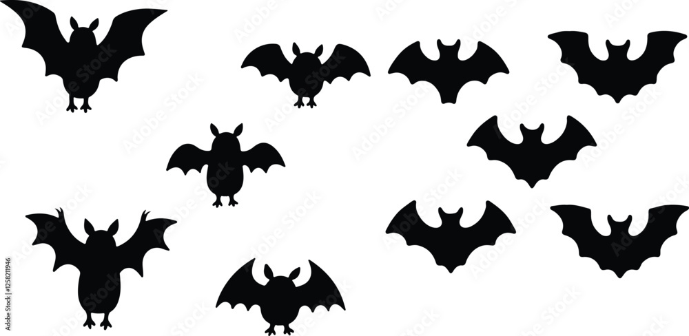 silhouette bat on transparent background, halloween bat, vector design and white background silhouette bat on transparent background, halloween bat, vector design and white background