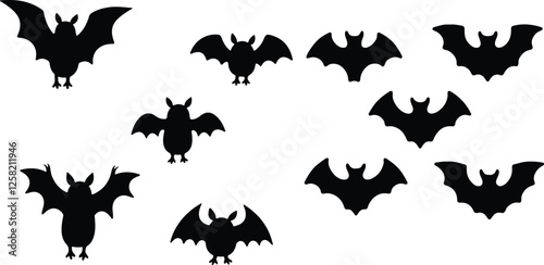 silhouette bat on transparent background, halloween bat, vector design and white background