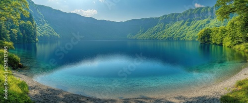 Serene Turquoise Mountain Lake Scenery photo