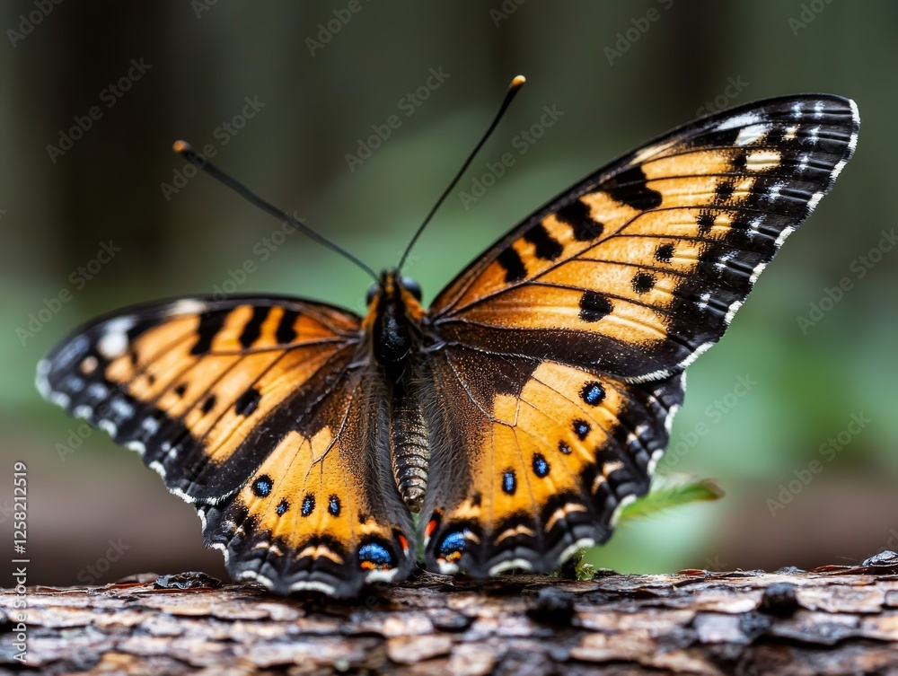Fototapeta premium Stunning Close Up of a Vibrant Butterfly Nature Reserve Macro Photography Lush Green Background Natural Light Beauty of Insects