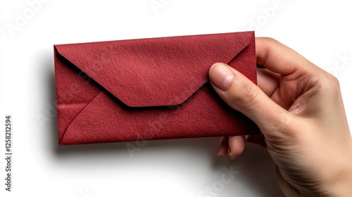 Hand Holding a Small Dark Red Textured Envelope