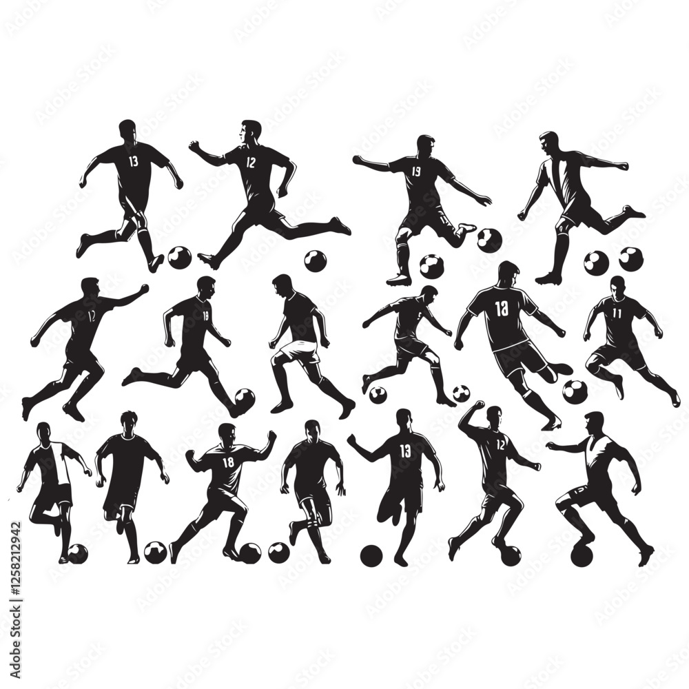 Set of Soccer Players Silhouettes, set of vector set of football, soccer players vector illustration Set of Soccer Players Silhouettes, set of vector set of football, soccer players vector illustration