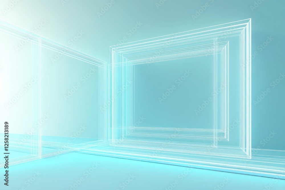 Fototapeta premium Dynamic pastel blue wireframe, soft illumination, on a gradual background.