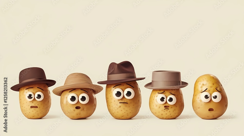 Obraz premium Potatoes cartoon characters background with copy space 