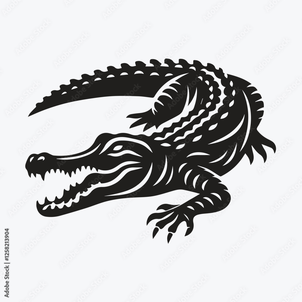 Obraz premium Crocodile black silhouette vector illustration