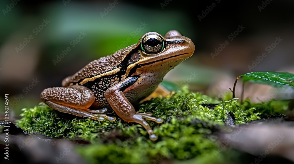 Vibrant Rainforest Frog Captured on Lush Green Moss Nature Scene Tropical Environment Close-up View Wildlife Concept Vibrant Rainforest Frog Captured on Lush Green Moss Nature Scene Tropical Environment Close-up View Wildlife Concept