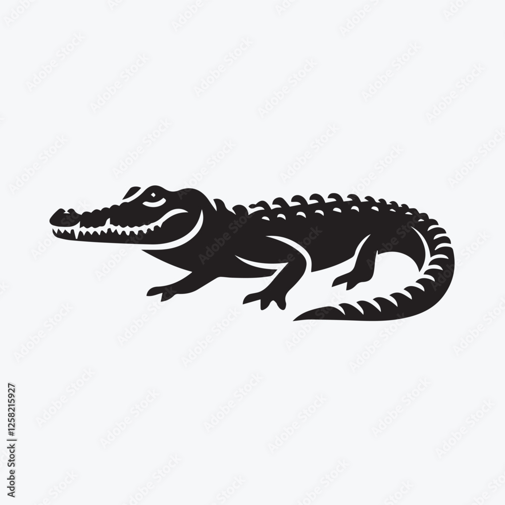 Naklejka premium Crocodile black silhouette vector illustration