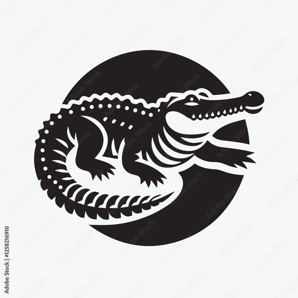 Fototapeta premium Crocodile black silhouette vector illustration