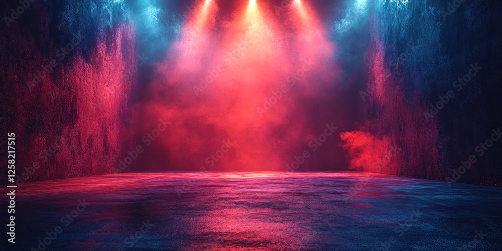 Fototapeta premium Abstract Neon Stage: Red and Blue Light Show