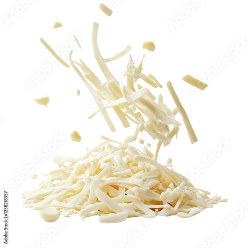 Creamy Mozzarella Cheese Falling in Full Depth of Field Isolated on Transparent Background