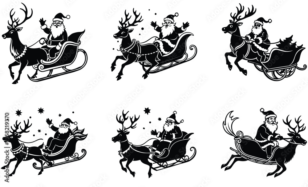 Fototapeta premium Black silhouettes of Santa Claus