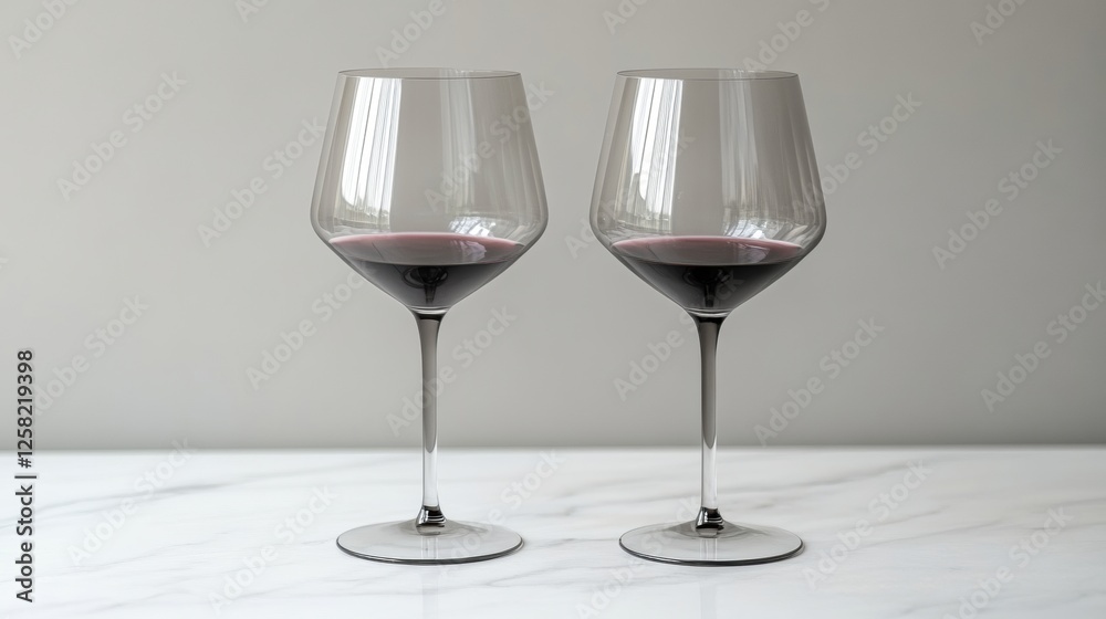 two elegant red wine glasses on marble table two elegant red wine glasses on marble table