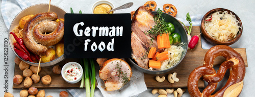 Assortment of different German foodand snacks. photo