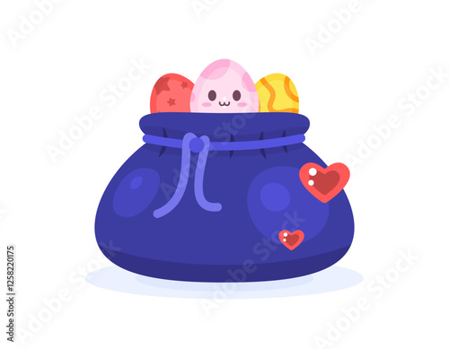 illustration of a sack containing easter eggs with cute, adorable, and adorable faces. celebration and happy easter. bunny facial expression. decoration, ornament, flat style character design. element