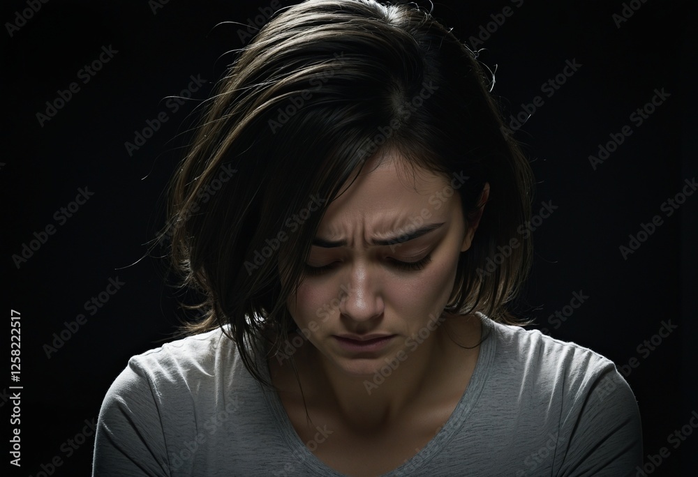 A figure shrouded in shadows, consumed by sorrow in a flickering light.