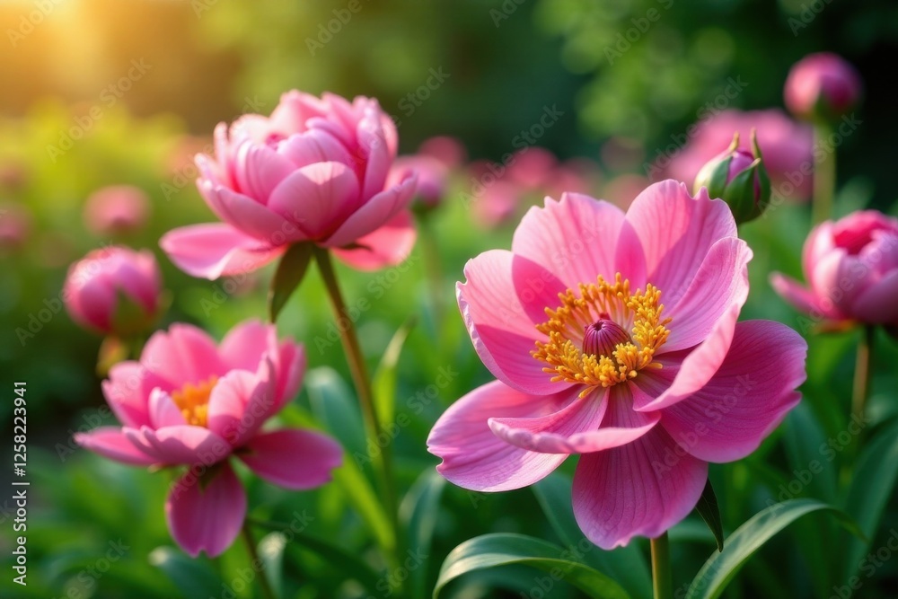 Colorful peony flowers blooming in a garden, blossoms, flowers, nature Colorful peony flowers blooming in a garden, blossoms, flowers, nature