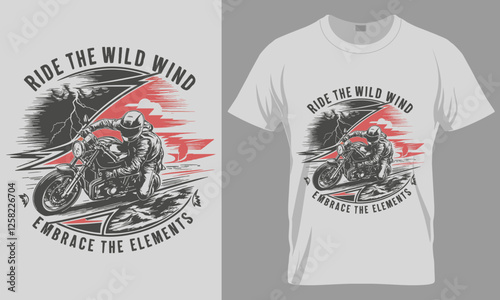 RIDE THE WILD WIND - Motorcycle typography vector T-shirt design. 
motivational and inscription quotes.
perfect for print item and bags, posters, cards. 
isolated on black background