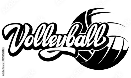 A dynamic volleyball logo with bold lettering and an integrated ball design symbolizing energy, movement, and teamwork in sports.