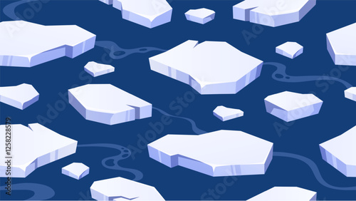 Seamless ice floes pattern. Arctic cold water with drift ice or frozen ocean background with floating glacial ice. Icy polar sea, winter cartoon vector background.