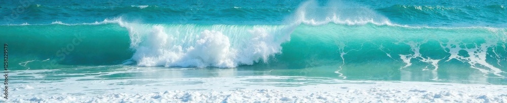 Fototapeta premium Colorful wave background with turquoise sea and white foam, abstract, sea