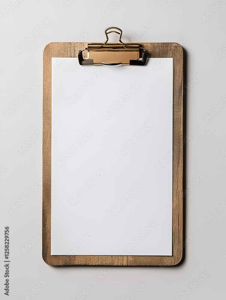 white blank sheet of paper on a black clipboard, isolated on a white background