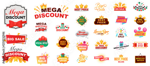 Discount offer sale banners. Best deal price stickers